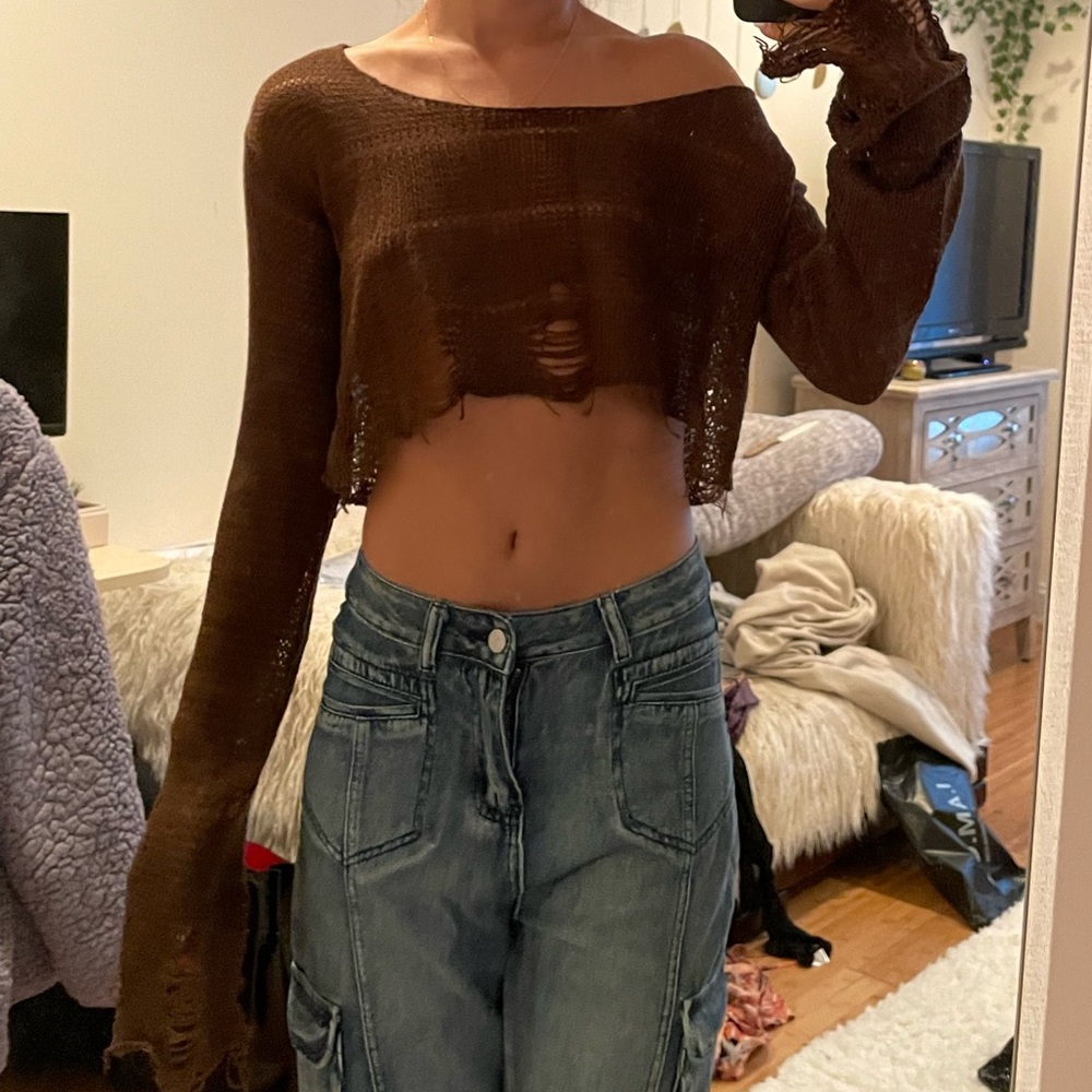 Dolls kill earth has spoken brown sweater long sleeve small